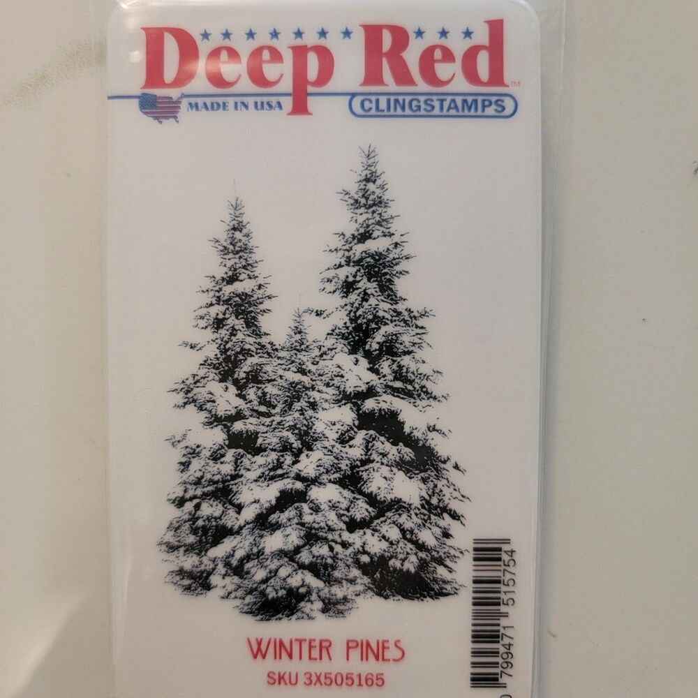 Deep Red WINTER PINES Rubber Cling Stamp SKU 3X505165 Snowy Christmas Trees NEW